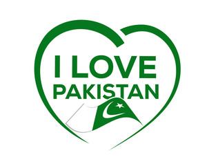 I love pakistan with outline of heart and flag of pakistan, icon design, isolated on white background.