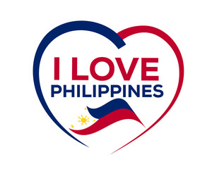 I love philippines with outline of heart and flag of philippines, icon design, isolated on white background.