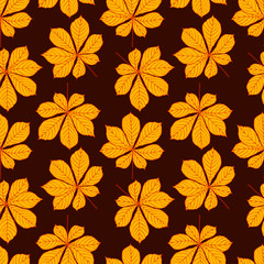 Pretty colorful seamless pattern made of hand drawn chestnut leaves.