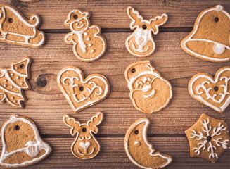 gingerbreads on wooden background