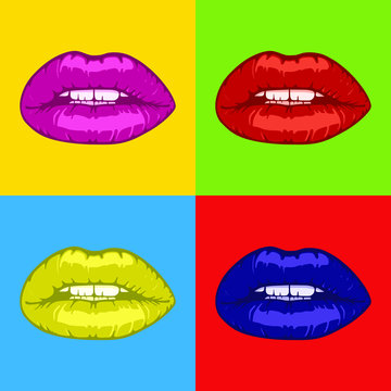 hot woman lips pop art background