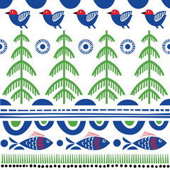 Folk art pattern in Scandinavian, Nordic style. - 182530146