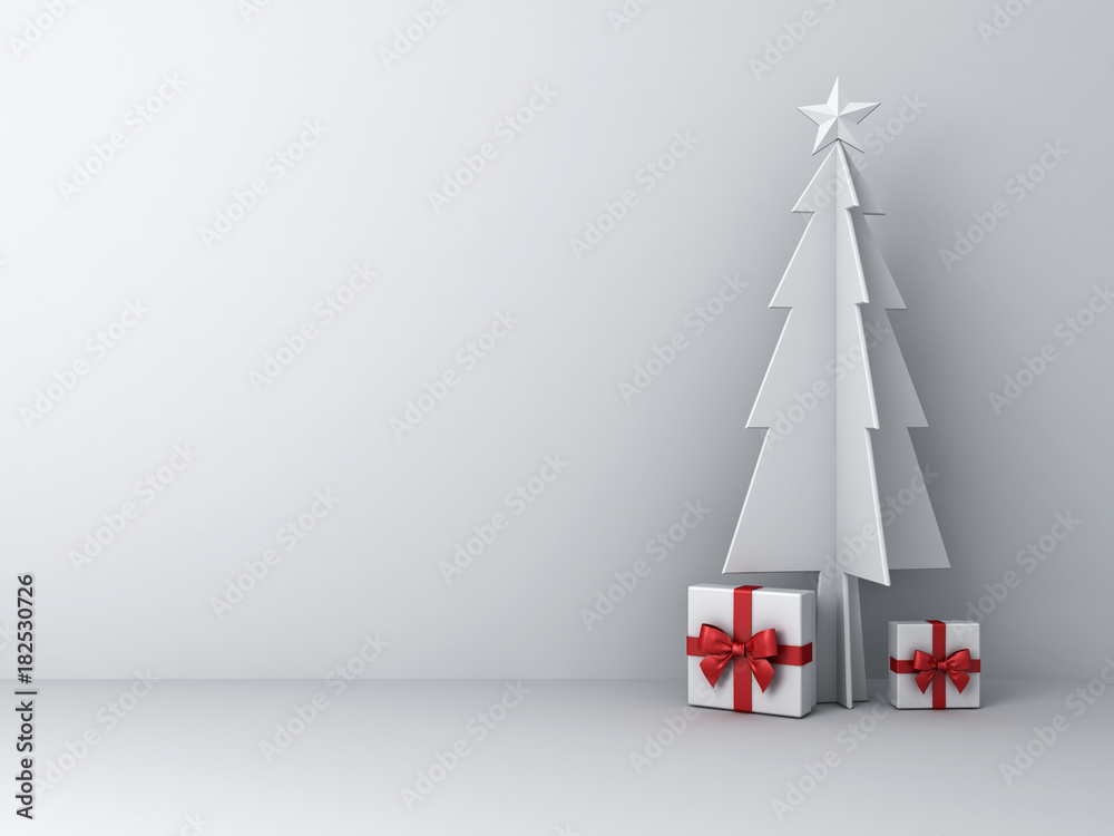 Poster christmas tree with gift boxes on white background for christmas decoration abstract with shadow . 3