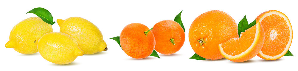 .Citrus Fruit Set (tangerine, orange, lemon) isolated on white background.