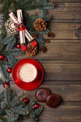 Coffee and cookie with New Year decoration