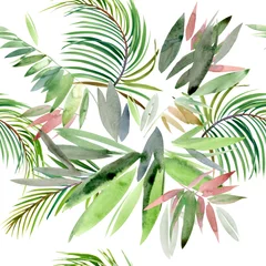 Behang Botanische print Tropische plant. exotische aquarel achtergrond. paradijselijke natuur.