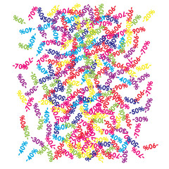 Sale Banner Confetti. Vector Falling Down -10, -20, -30, -40, -50, -70, 90 Banner or Sticker. Holidays Shopping Promotion Ads. Rebate Badge, Price Discount Hipster Sale Banner, Frame or Border