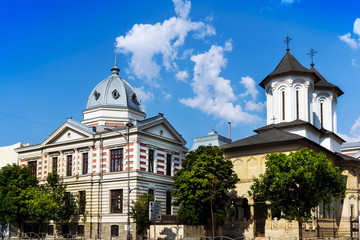 antique building view in Old Town Bucharest, Romanian