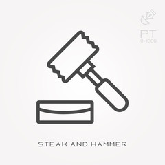 Line icon steak and hammer