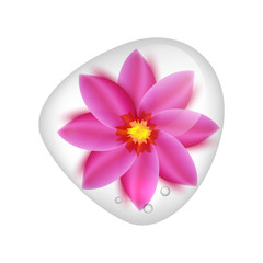 Realistic pink lotus flower under clear water drop