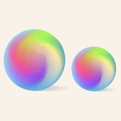 Two gradient swirl orbs with crystallize effect isolated on beige background