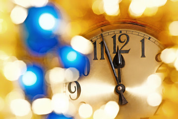 Fototapeta na wymiar Detail of New Year Clock Face Before Midnight