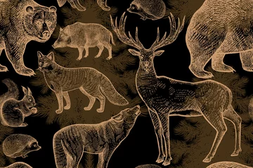 Crédence de cuisine en verre imprimé Animaux de la forêt Modèle sans couture avec des animaux.