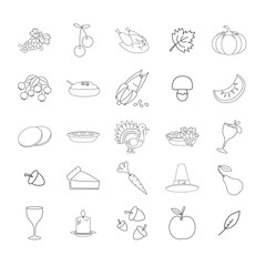 Thanksgiving Symbols Line Vector Icons Collection