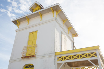 classic house in Basque country southwestern France white and yellow - obrazy, fototapety, plakaty