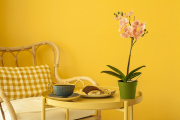 coffee table on the yellow background