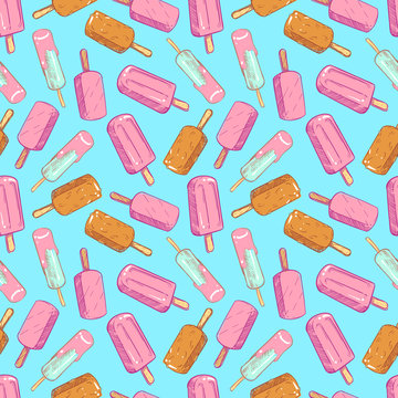 Popsicle seamless pattern - hand drawn ice cream seamless texture