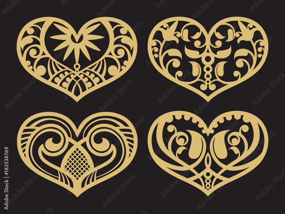 Sticker Lacy hearts, paper shapes love vector symbols