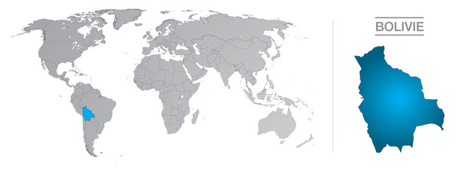 Bolivie dans le monde, avec frontières et tous les pays du monde séparés 