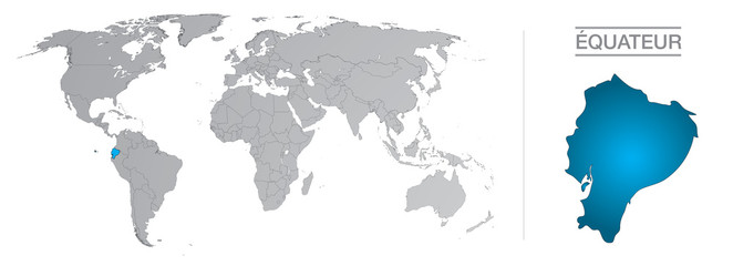 équateur dans le monde, avec frontières et tous les pays du monde séparés 