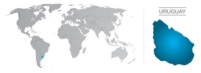 Uruguay dans le monde, avec frontières et tous les pays du monde séparés 