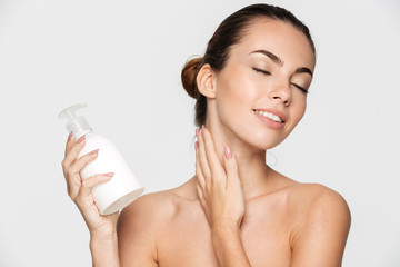 Naklejka premium Beauty portrait of a satisfied beautiful half naked woman