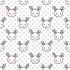 Seamless Pattern with Cute White Bunny Rabbit 