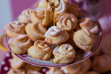 Flower shape cookies . Flower flat cake. Candy Bar