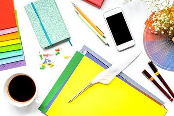 designer office in profession concept on desk background top vie