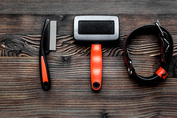 grooming tools concept on wooden table background top view mock-