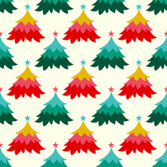 Obraz premium Seamless vector colorful Christmas tree pattern design.