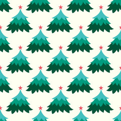 Seamless vector Christmas tree green pattern design.