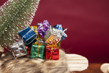 gifts on sleigh, close up 