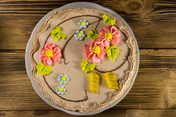 Kiev cake with cream, nuts and meringue