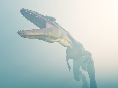 Dinosaurier Tyrannotitan im Nebel