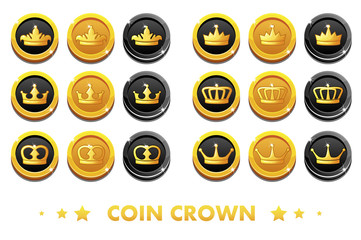 Cartoon Vector Gold and black coins with the emblem crown