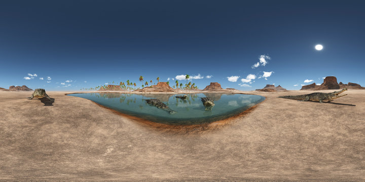 360 Grad Panorama mit dem prähistorischen Krokodil Sarcosuchus
