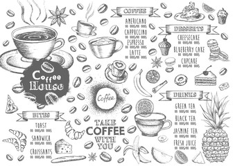 Menu for restaurant and cafe.