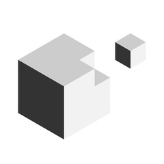 Solution design element concept. Block of 3D cubes with last piece outside. Vector illustration.
