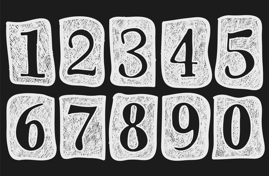 Doodle numbers set school blackboard