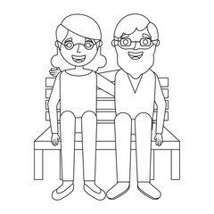 cute grandma and grandpa sitting in bench happy vector illustration
