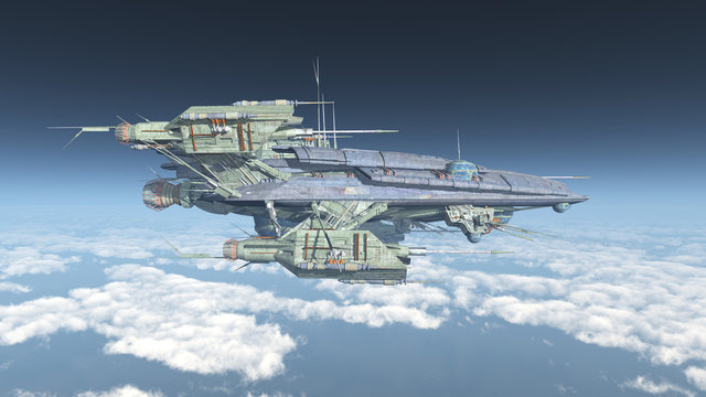 Großes Raumschiff über den Wolken