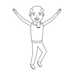 elderly man cartoon jumping from happiness vector illustration