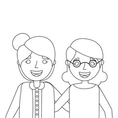 two older women friends together embraced vector illustration