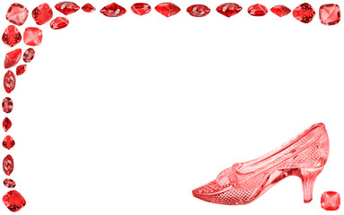 woman glass shoe with in red ruby frame