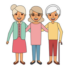 cute group the grandmothers women character hugging together vector illustration