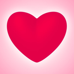 Red glossy heart on pink background. 3D rendering