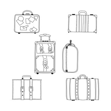 Vector illustration of hand drawing suitcases set.