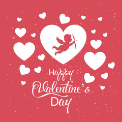 happy valentines day card with cupid angel and hearts vector illustration graphic design