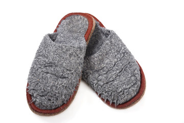 Home slippers wool shoes isolated